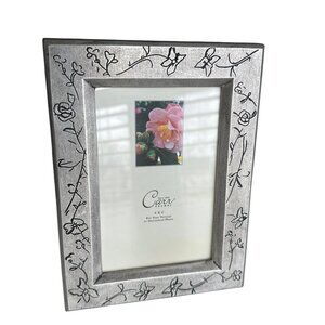 Burnes Of Boston Silver Etched Floral 4x6 Photo Frame Vertical/Horizontal  1999